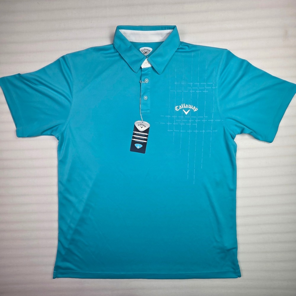 Callaway Mens Golf Polo Shirt XL Teal Blue Moisture Wicking Short Sleeve New